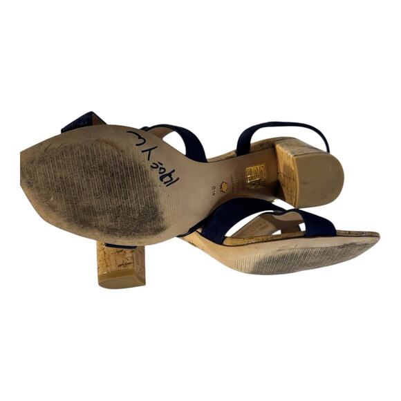 Stuart Weitzman Analeigh 75 Suede Sandal Navy Size 8.5 European Summer Chic Cork - Picture 9 of 10
